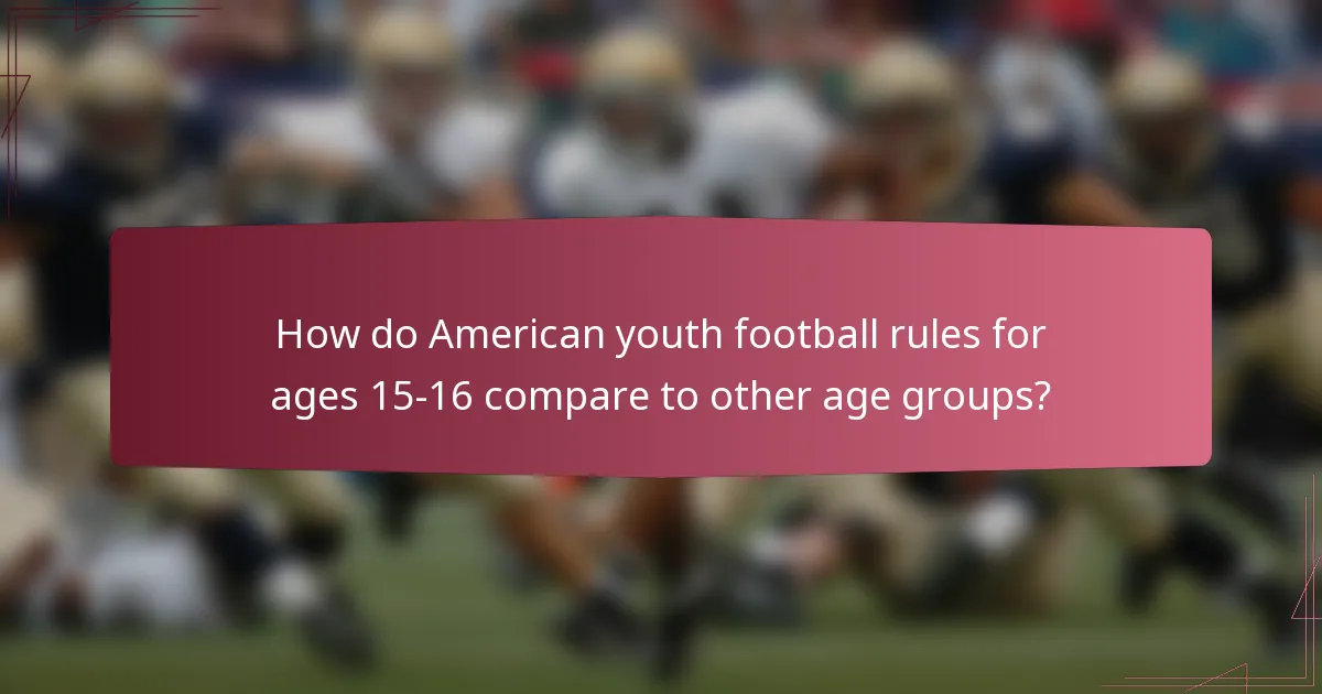 How do American youth football rules for ages 15-16 compare to other age groups?